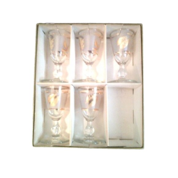 Vintage Libbey Hostess Glassware 1 oz. Cordial Glasses 'Gold Leaves' Set of 5 - Picture 2 of 6